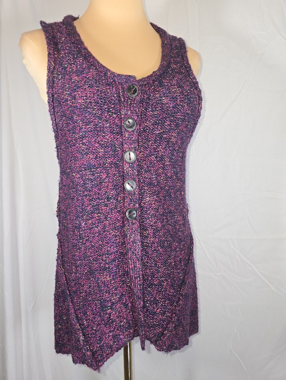 Purple Multicolor Knit Button-Front Vest - Picture 2 of 9